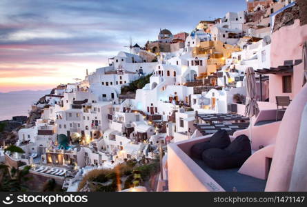 panorama of amazing sunset over Oia, Santorini