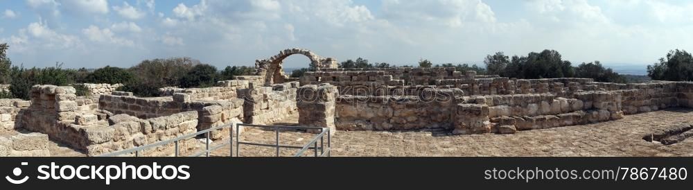 Panorama of ancient farm Hirbat Akav in Israel