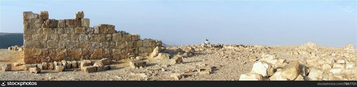 Panorama of ancient ruins in Negev desert, Israel