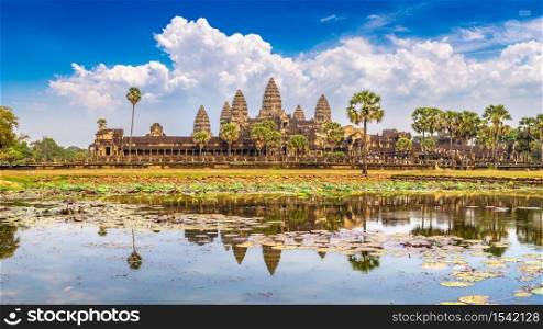 Panorama of Angkor Wat temple in Siem Reap, Cambodia in a summer day