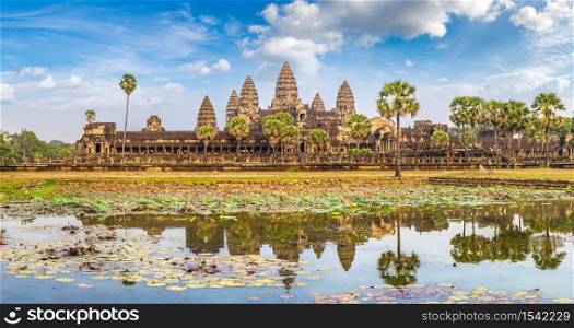 Panorama of Angkor Wat temple in Siem Reap, Cambodia in a summer day