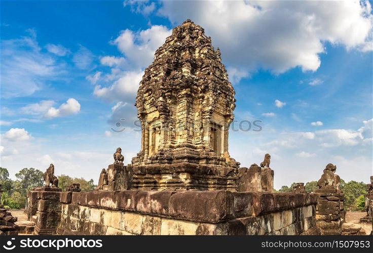 Panorama of Bakong Prasat temple in complex Angkor Wat in Siem Reap, Cambodia in a summer day