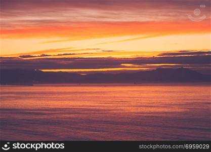 Panorama of beautiful sunset on the ocean.. Panorama of beautiful sunset on the ocean. Atlantic ocean