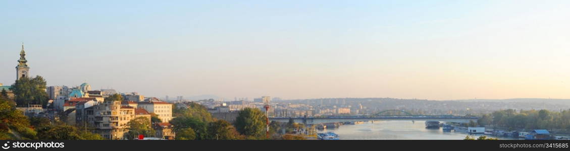 Panorama of Beograd at sunset. Serbia