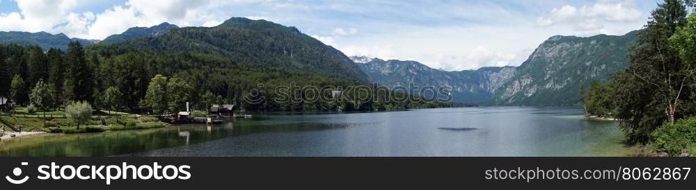 Panorama of Bohinj lake in Slovenia