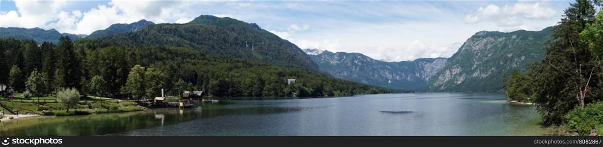 Panorama of Bohinj lake in Slovenia