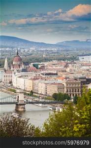 Panorama of Budapest, Hungary, view of Chain Bridge and Parliament Building