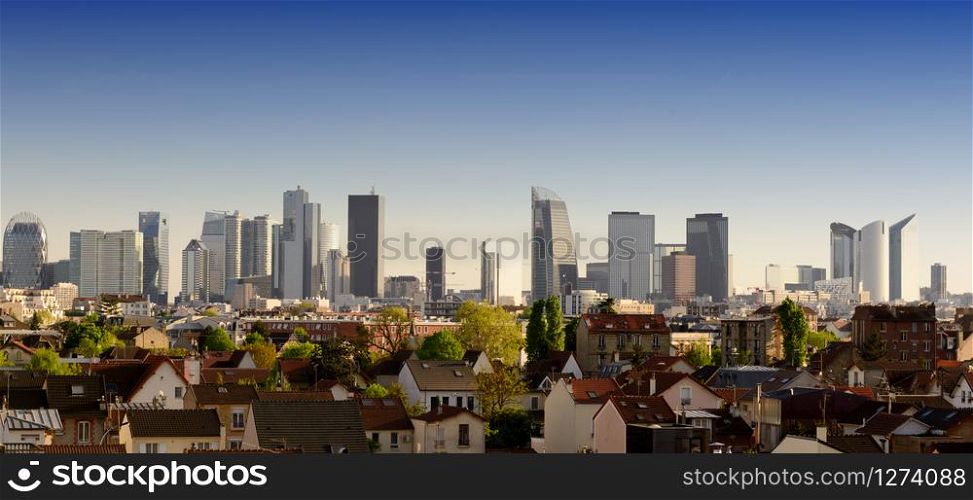 panorama of business district La Defense in Paris, France