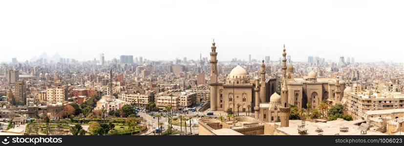 Panorama of Cairo, view on Mosque-Madrassa of Sultan Hassan.. Panorama of Cairo, view on Mosque-Madrassa of Sultan Hassan
