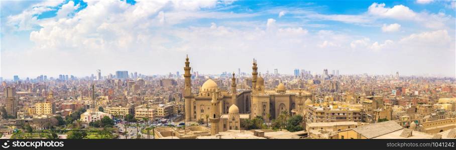 Panorama of Cairo with the view of Sultan Hassan Mosque from above, Egypt. Sultan Hassan Mosque panorama