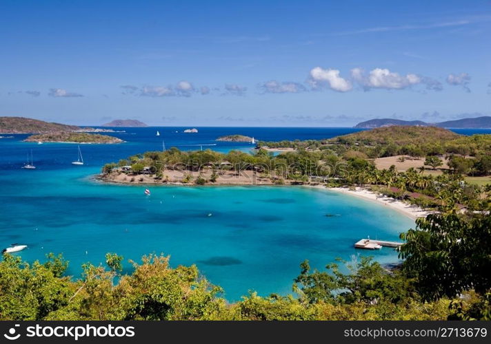 Panorama of Caneel Bay on the Caribbean island of St John in the US Virgin Islands