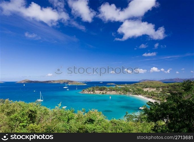 Panorama of Caneel Bay on the Caribbean island of St John in the US Virgin Islands