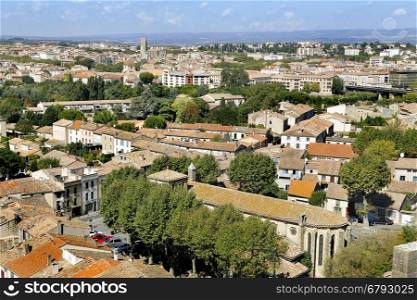 Panorama of Carcassonne lower town, Languedoc-Roussillon, France