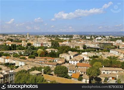 Panorama of Carcassonne lower town, Languedoc-Roussillon, France