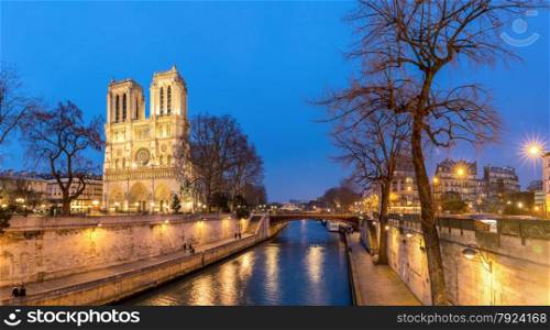 Panorama of Cathedral Notre Dame Reims Champagne at dusk, Paris France