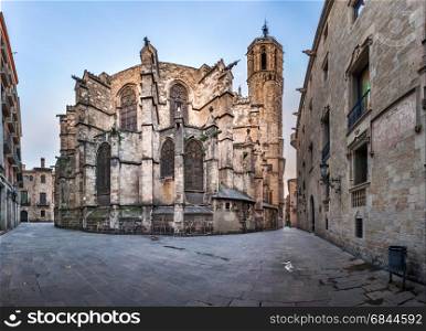 Panorama of Cathedral of the Holy Cross and Saint Eulalia, View . Panorama of Cathedral of the Holy Cross and Saint Eulalia, View from Freneria Street, Barcelona, Catalonia, Spain