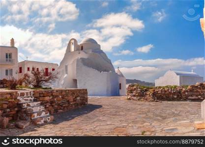 Panorama of Church of Panagia Paraportiani, the most famous architectural structures in Greece, on the island Mykonos, The island of the winds, Greece. Church of Paraportiani on island Mykonos, Greece