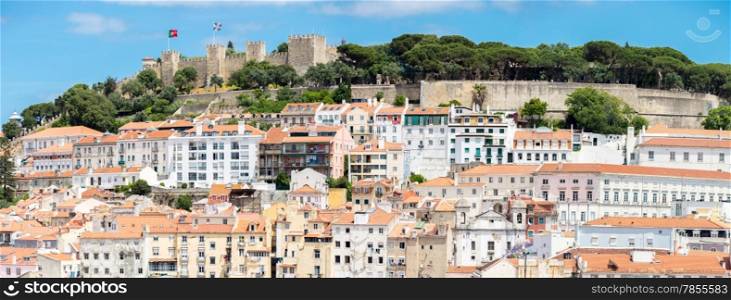 Panorama of Cityscape of Lisbon and castle Portugal