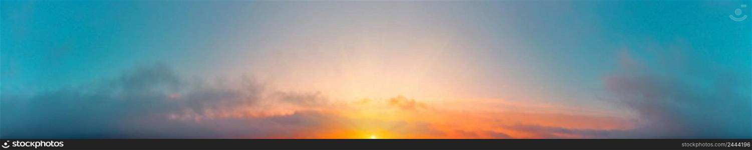 Panorama of colorful sunrise with the rising sun. Panorama of colorful sunrise with rising sun