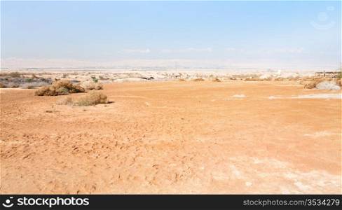 panorama of desert lands near baptism site in the Jordan River Valley