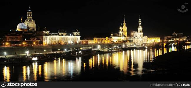 "Panorama of Dresden at night. Dresden is known as the "Florence of the Elbe" in German"