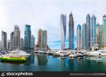 Panorama of Dubai Marina in a summer day, UAE