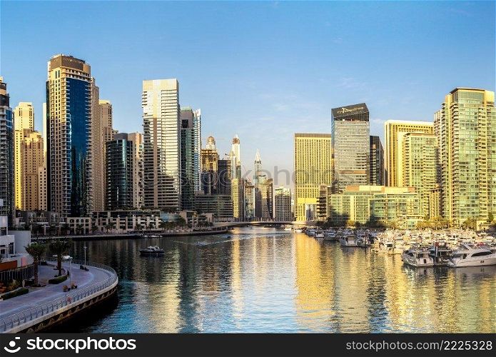 Panorama of Dubai Marina in a summer day, UAE