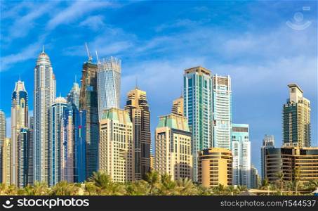 Panorama of Dubai Marina in a summer day, United Arab Emirates
