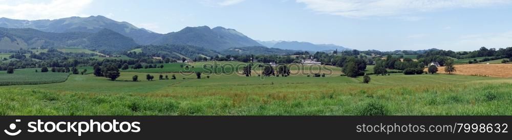 Panorama of farm fields near Pyrenee, France