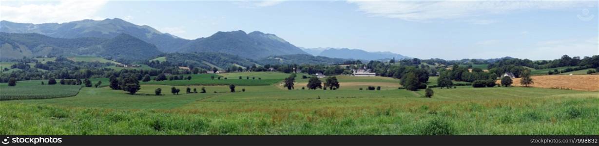 Panorama of farm fields near Pyrenee, France