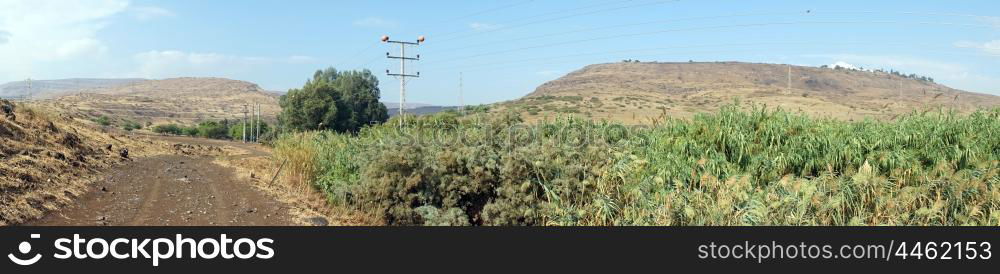 Panorama of farmland near Kinneret lake, Israel