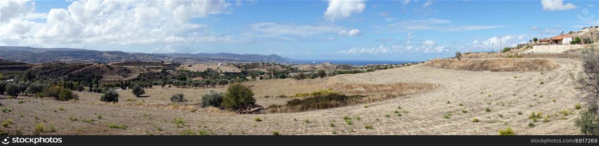 Panorama of fields near Polis in Cyprus
