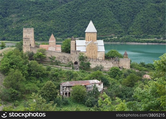 Panorama of Fortress Ananuri, Georgian Military Road, Georgia, Europe