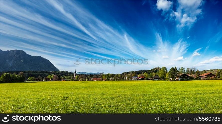 Panorama of German countryside and village. Bavaria, Germany