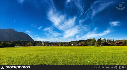 Panorama of German countryside and village. Bavaria, Germany