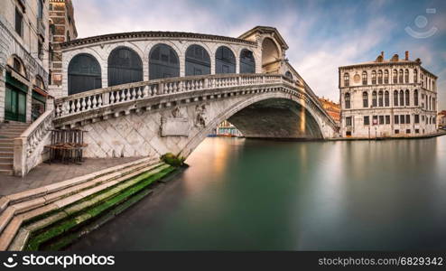 Panorama of Grand Canal and Rialto Bridge in the Morning, Venice, Italy