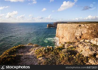 Panorama of high rocky cliff of Atlantic ocean