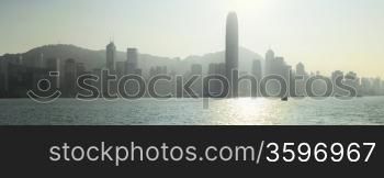 Panorama of Hong Kong at sunset. backlight