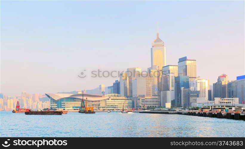 Panorama of Hong Kong island at sunset.