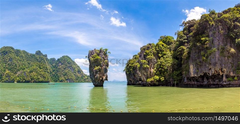 Panorama of James Bond Island in Phang Nga bay, Thailand in a summer day