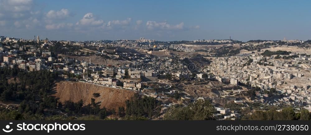 Panorama of Jerusalem with Temple Mount in the evening
