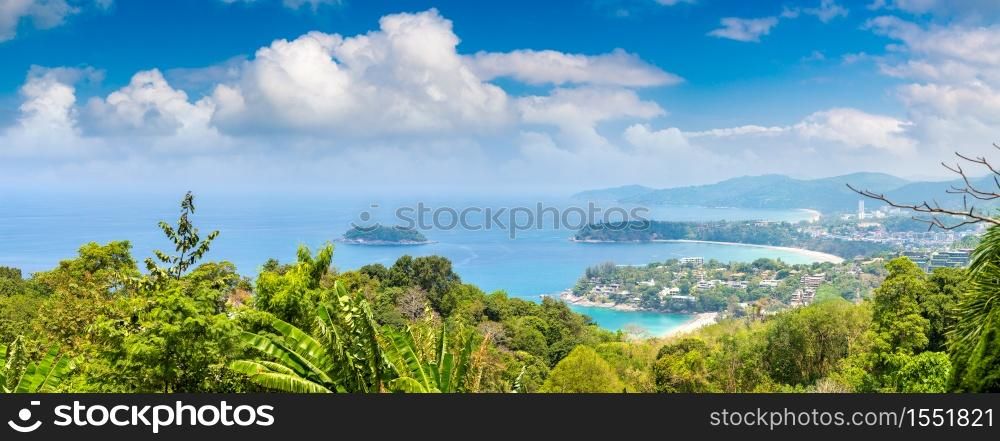 Panorama of Karon View Point at Phuket in Thailand in a summer day