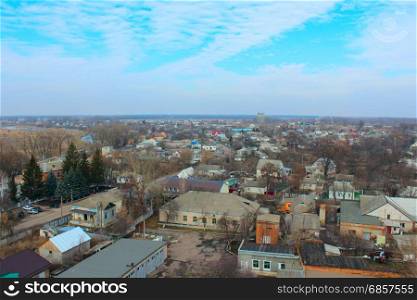 Panorama of Kozelets town from above. Beautiful panorama of Kozelets town from above in Ukraine