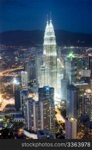 Panorama of Kuala Lumpur from KL Tower in the night. Malaysia