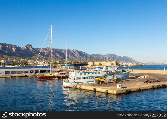 Panorama of Kyrenia (Girne) harbour in North Cyprus in a beautiful summer day