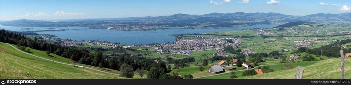 Panorama of Lachen and lake Zurich