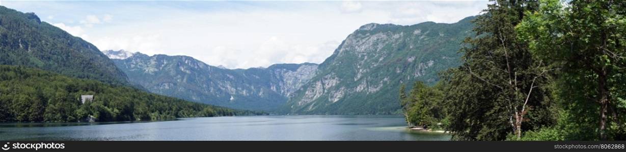 Panorama of lake Bohinj in Slovenia