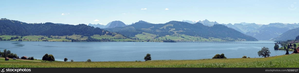 Panorama of lake Sihl in Switzerland