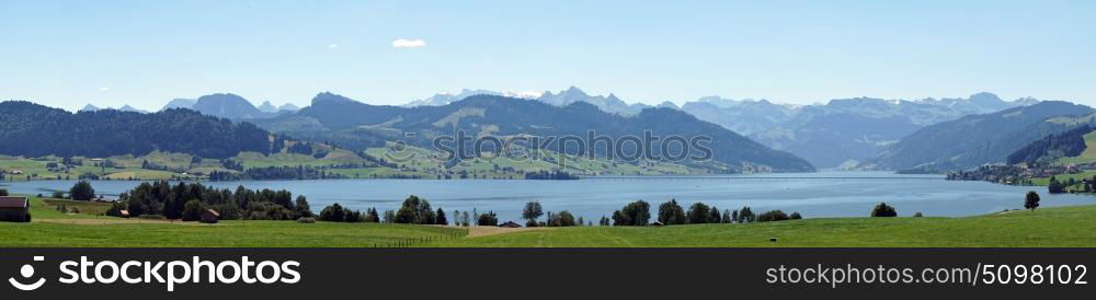 Panorama of lake Sihl near Einsfielden in Switzerland