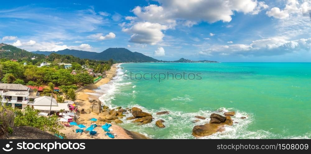 Panorama of Lamai Beach on Koh Samui island, Thailand in a summer day